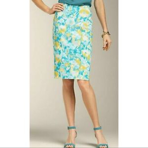 Talbots Petites Pencil Skirt BlueFloral Watercolor